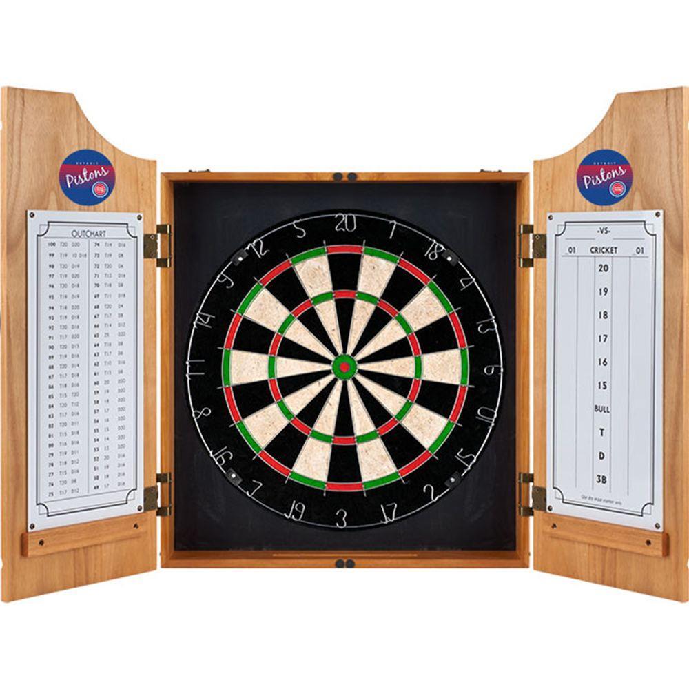 20.5 in. Detroit Pistons Hardwood Classics NBA Wood Dart Cabinet Set