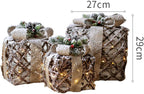 XXJF 3pc Lighted Tinsel Boxes Presents Christmas Outdoor Decor for Christmas Weddings Party Yard Home Holiday Art Decorations (White and Silver)