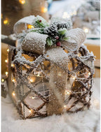 XXJF 3pc Lighted Tinsel Boxes Presents Christmas Outdoor Decor for Christmas Weddings Party Yard Home Holiday Art Decorations (White and Silver)