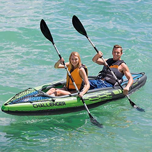 Challenger K2 Kayak, 2-Person Inflatable Kayak Set with Aluminum Oars and High Output Air-Pump, Grey/Blue (68306NP)