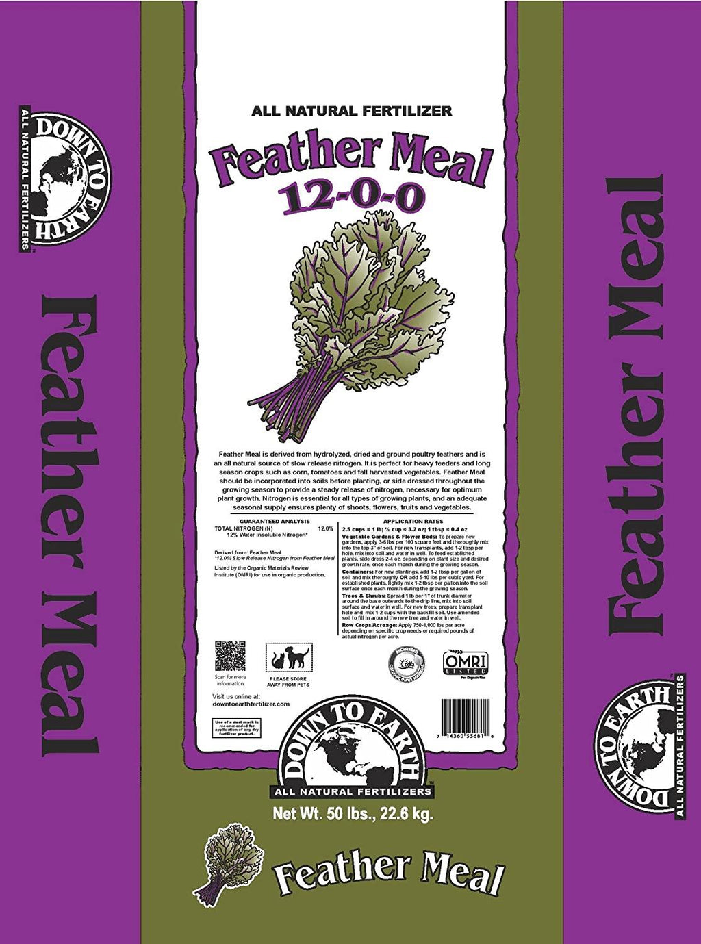 down to earth feather meal 12-0-0, 50 lb. - for all types of growing plants, shoots, flowers, fruits and vegetables