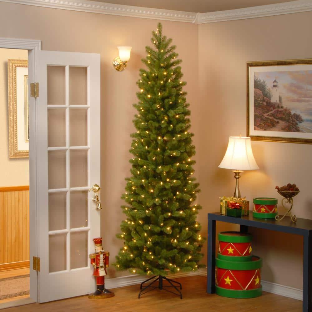 9 ft. Downswept Douglas Pencil Slim Fir Artificial Christmas Tree with Dual Color LED Lights