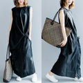 Babakud Side Strap Black Sleeveless Cotton Linen Art Design Dress