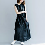 Babakud Side Strap Black Sleeveless Cotton Linen Art Design Dress