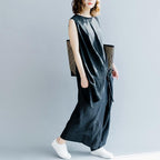 Babakud Side Strap Black Sleeveless Cotton Linen Art Design Dress