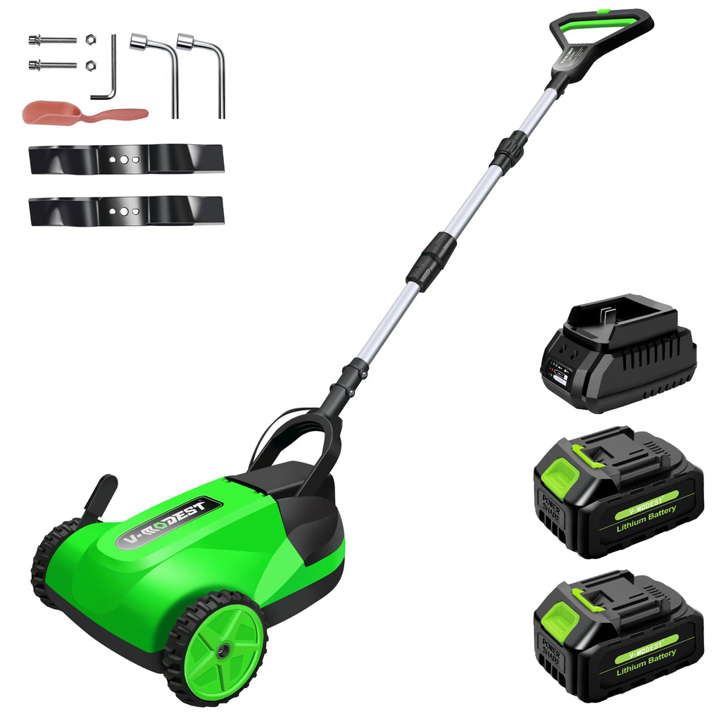 Cordless Lawn Mower, Electric Small Lawn Mower with 2 x 21V 4.0Ah Battery, Lightweight Mini Lawn Mower with Brushless Motor, 3 Cutting Heights, Garden Yard Lawn Care