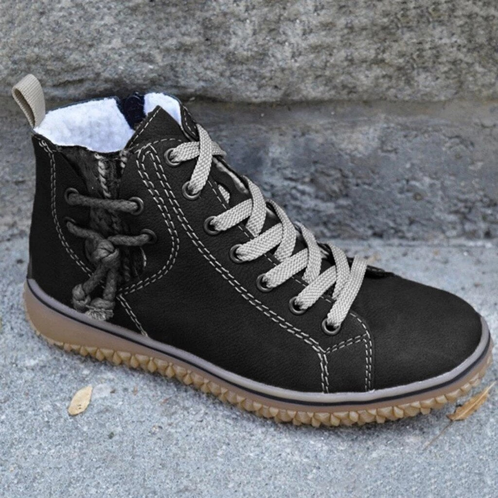 Women's Retro Lace-up Round Toe Boots