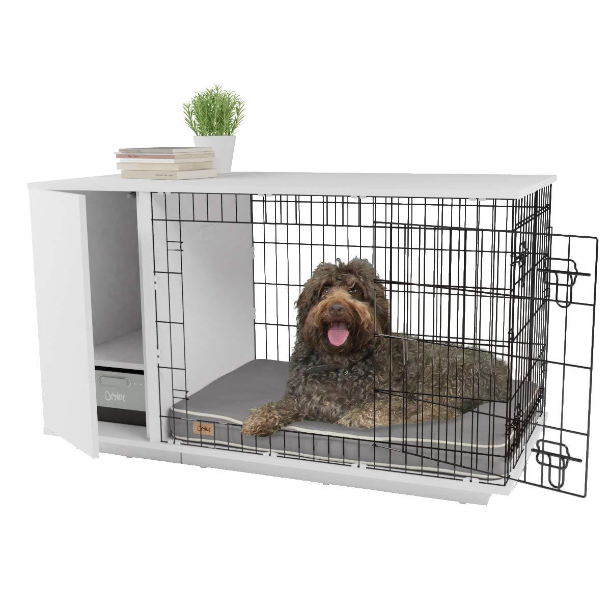 Omlet Fido Studio 36" Luxury Dog Crate/Dog Bed with Wardrobe - White