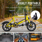 Viribus 14" Electric Bike with Folding Pedals and Handlebar | Cruiser Road Bicycle with 250W Brushless Motor &amp; Adjustable Seat | 6Ah eBike with Aluminum Frame | Adult Road Bike for Men &amp; Women