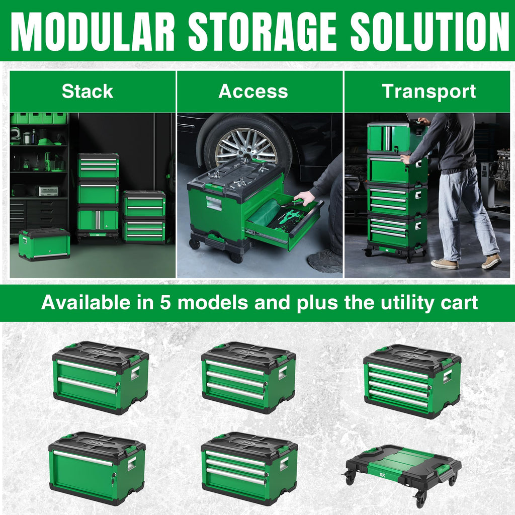 Modular Stackable StoraTool Box, 20.5 Inch, 4-Drawer Steel Box, Magnetic Auto-Lock Mechanism, Holds up to 60 Pounds