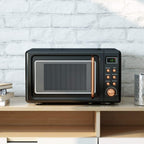 Retro Countertop Microwave Oven, Lar0.7Cu.ft, 700-Watt, Cold Rolled Steel Countertop with Time Setting, Glass Turntable Plate, Pre-Programmed CooSettings, LED Display, Child Lock (Rose Gold)