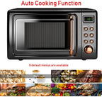 Retro Countertop Microwave Oven, 0.7Cu.ft, 700-Watt, Cold Rolled Steel Plate, 5 Micro Power, Delayed Start Function, with Glass Turntable & Viewing Window, LED Display, Child Lock (Gold)