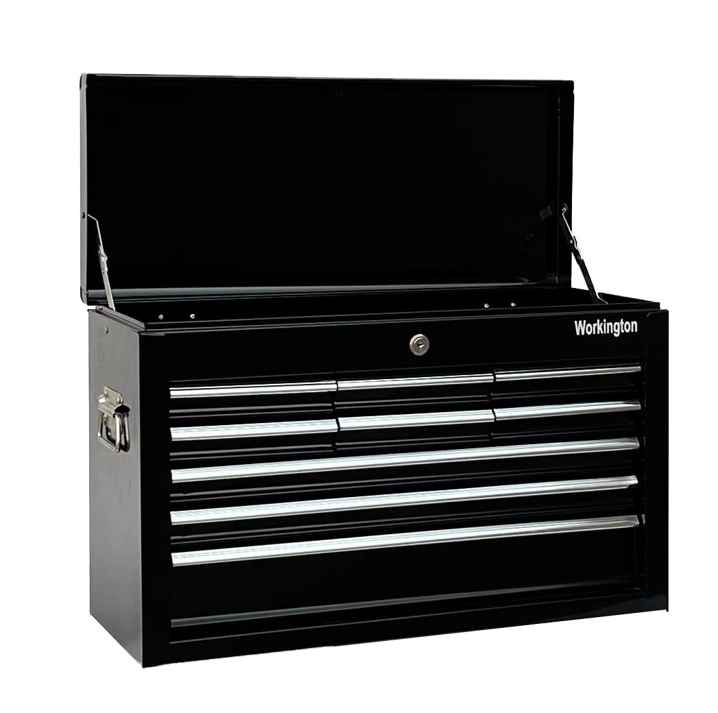 Portable Metal Tool Chest with 9 Drawers, 24" 9-Drawer Tool Chest Cabinet with Ball Bearing Drawer Slides, Steel Tool StoraBox Organizer 4006 Black