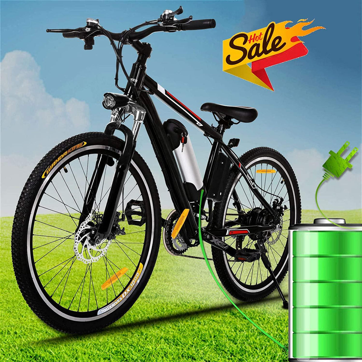 Kemanner 26 inch Electric Mountain Bike 21 Speed 36V 8A Lithium Battery Electric Bicycle for Adult (Black/Red)
