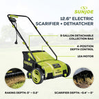 Corded Electric Lawn Dethatcher and Scarifier, 12-Amp, 12.6-Inch Cutting Width - Heavy-Duty Yard Trimmer and Mower Machine for Gardening Care and Maintenance, AJ798E