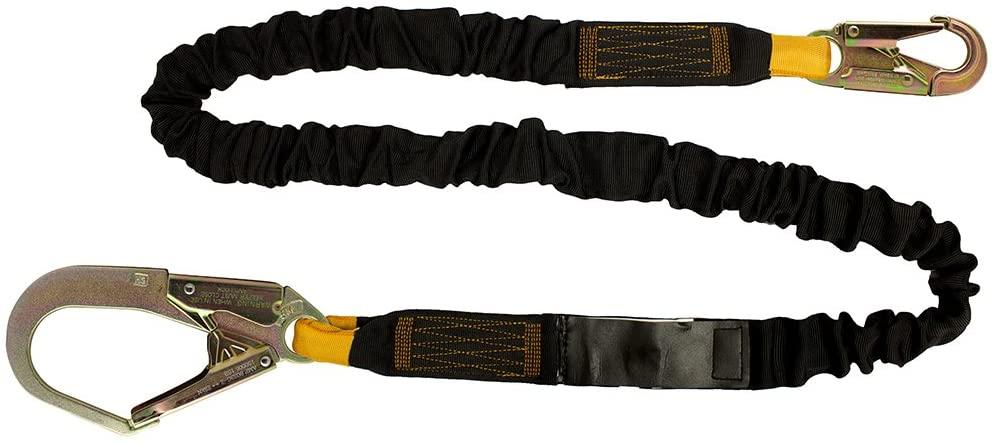 Fusion Climb 4ft 48"x2" Internal Shock Absorbing Ftection Safety Lanyard with Steel Snap Rebar Hooks 23kN Black