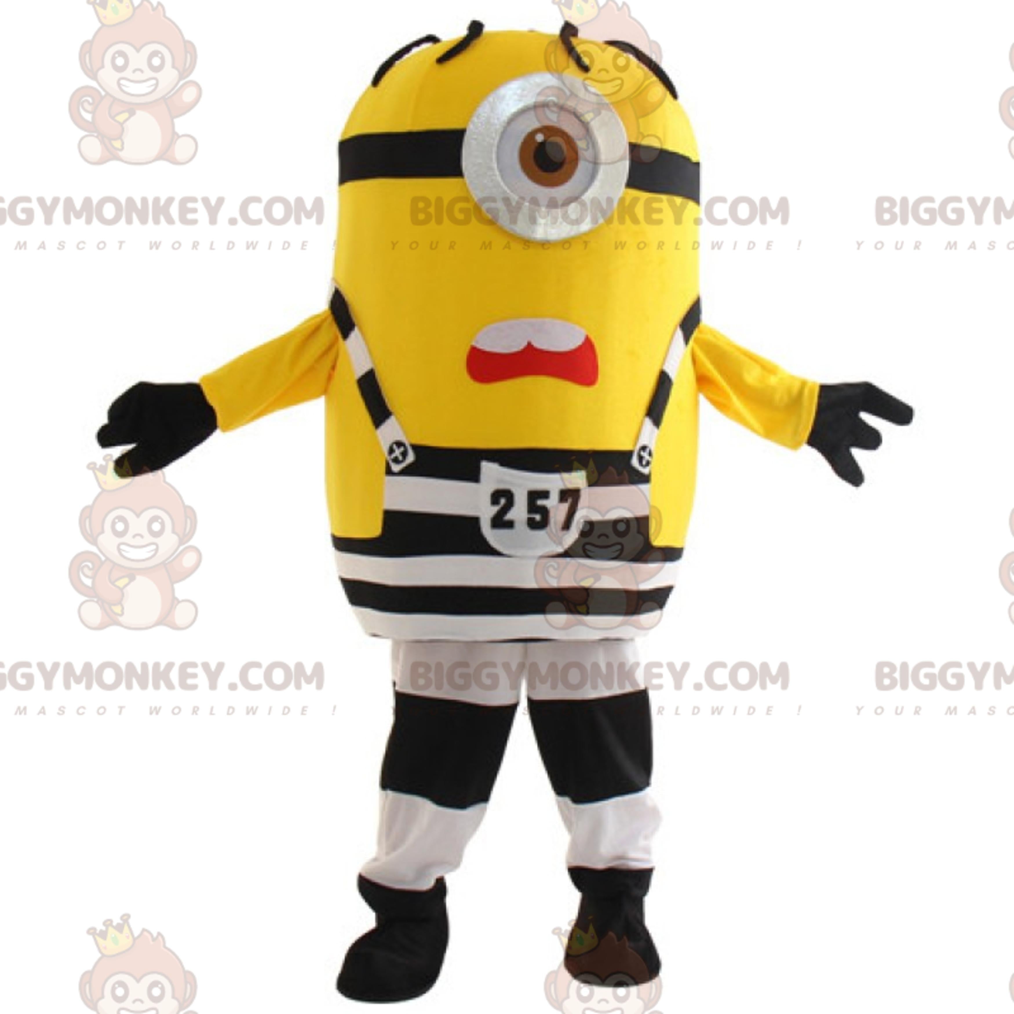 BIGGYMONKEYMinion Mascot Costume In Prisoner Outfit - Stuart