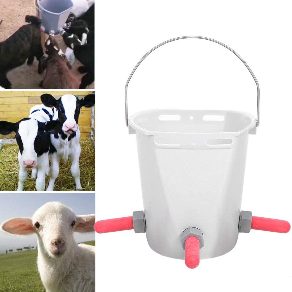 lamb feeder bucket plastic calf feeder bucket calf milk feed bucket multiple nipples lamb calf milk feed bucket for cattle sheep livestock(3 nipple)