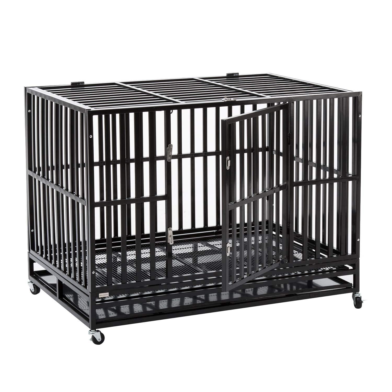 Walcut Heavy Duty Square Tube LarDog CaCrate Kennel Pet Playpen with Wheels and Tray