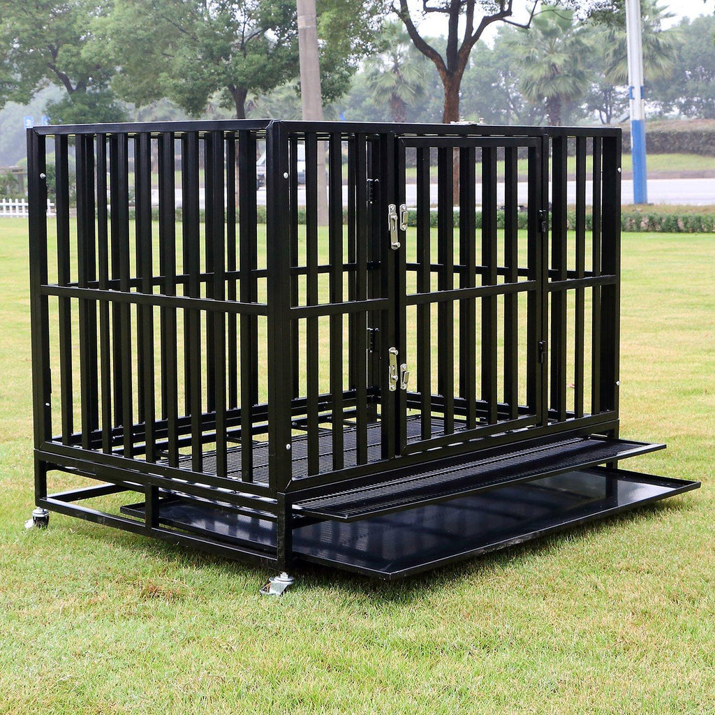 Walcut Heavy Duty Square Tube LarDog CaCrate Kennel Pet Playpen with Wheels and Tray