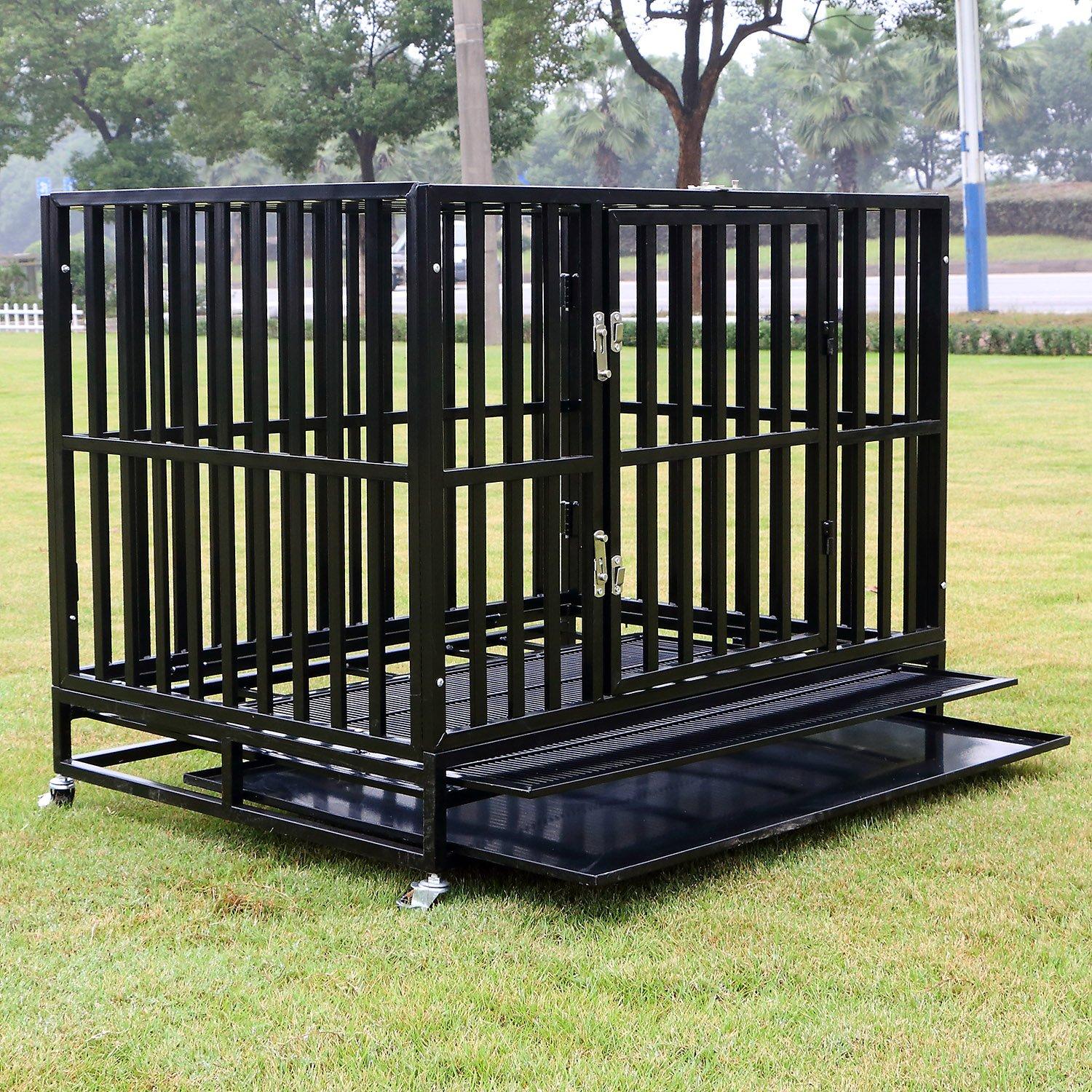 Walcut Heavy Duty Square Tube LarDog CaCrate Kennel Pet Playpen with Wheels and Tray