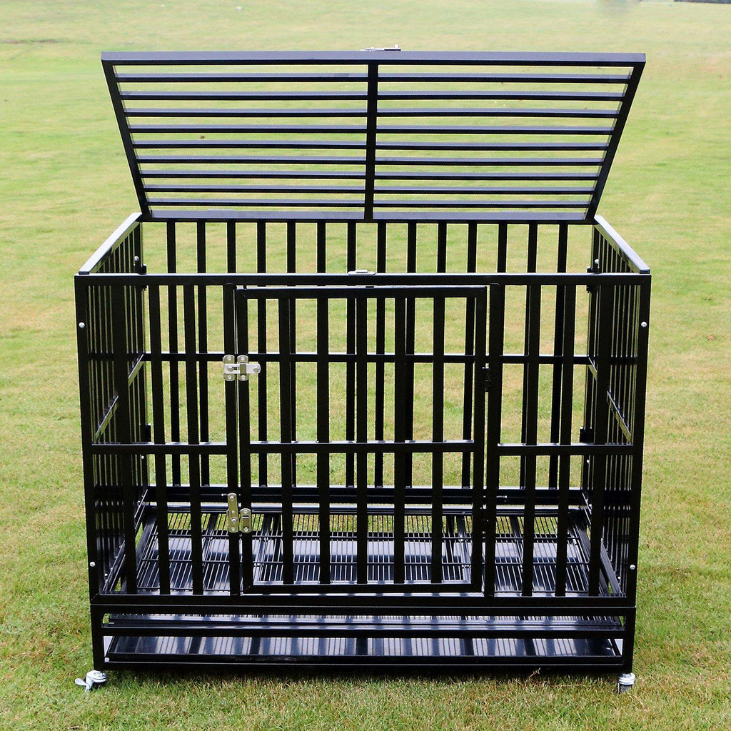 Walcut Heavy Duty Square Tube LarDog CaCrate Kennel Pet Playpen with Wheels and Tray