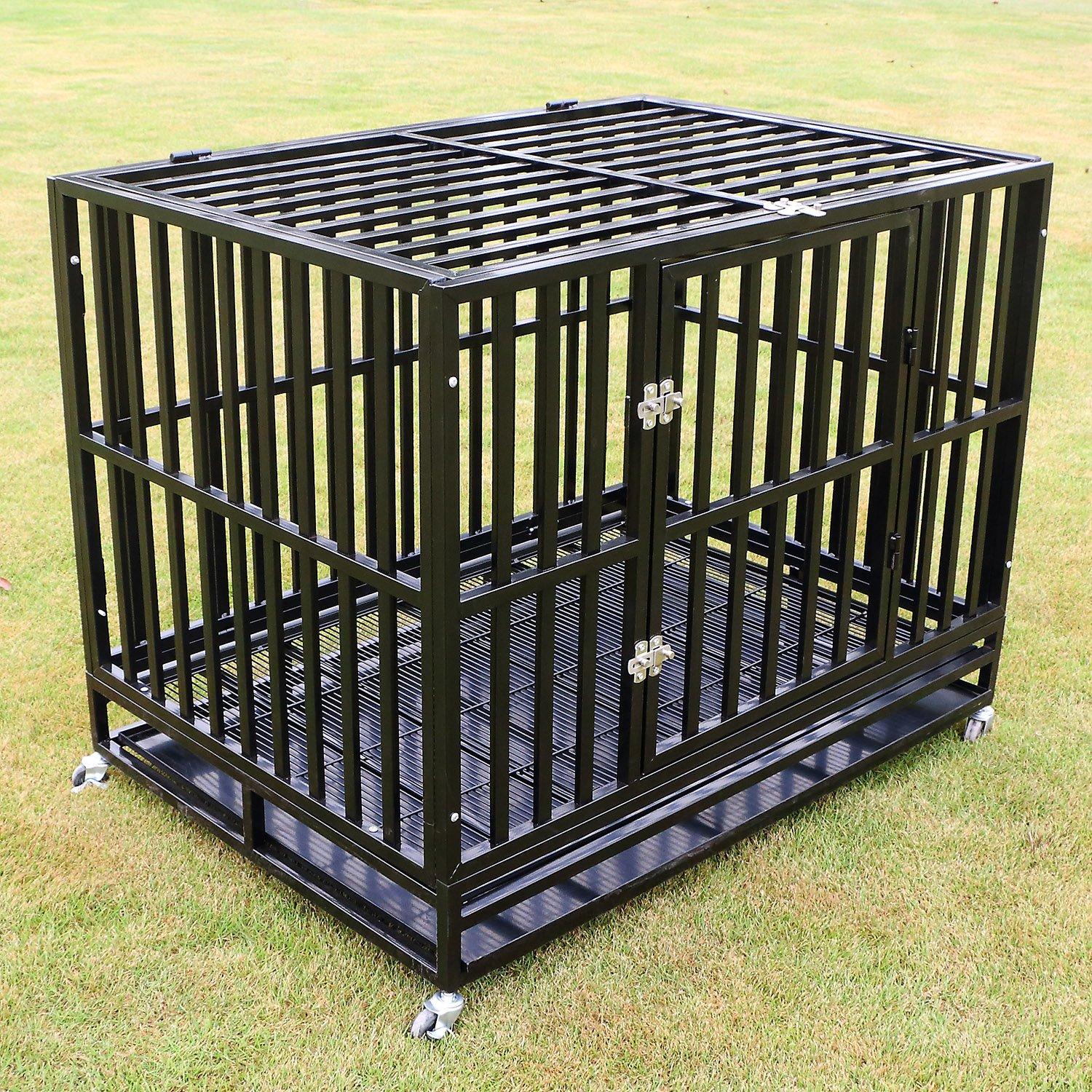 Walcut Heavy Duty Square Tube LarDog CaCrate Kennel Pet Playpen with Wheels and Tray