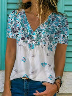 Casual Floral Print Short-Sleeve T-Shirt