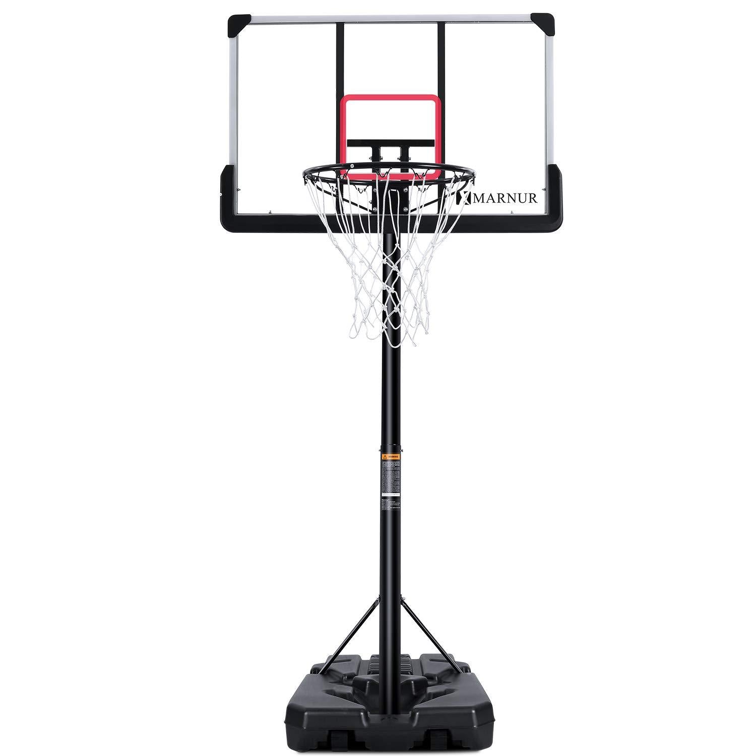 MARNUR 44inch Basketball Hoop Basketball System, 6 ft 7 in to 10 ft  Height Adjustable Portable Basketball Goal Basketball Equipment with Big Backboard &amp; Wheels and LarBase