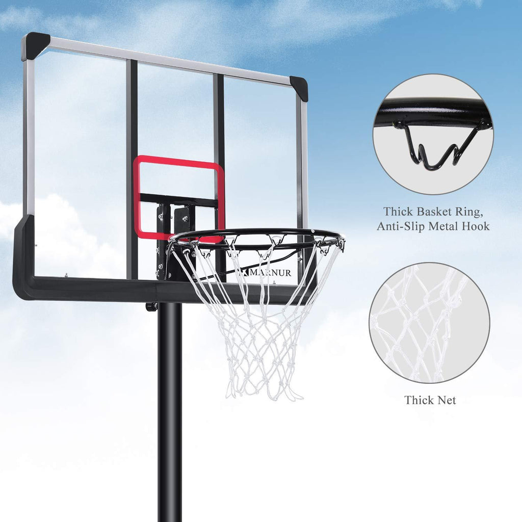MARNUR Basketball Hoop Portable Basketball Goal System with Adjustable Height with Big Backboard &amp; Wheels and LarBase for Youth &amp; Adults Family Indoor Outdoor