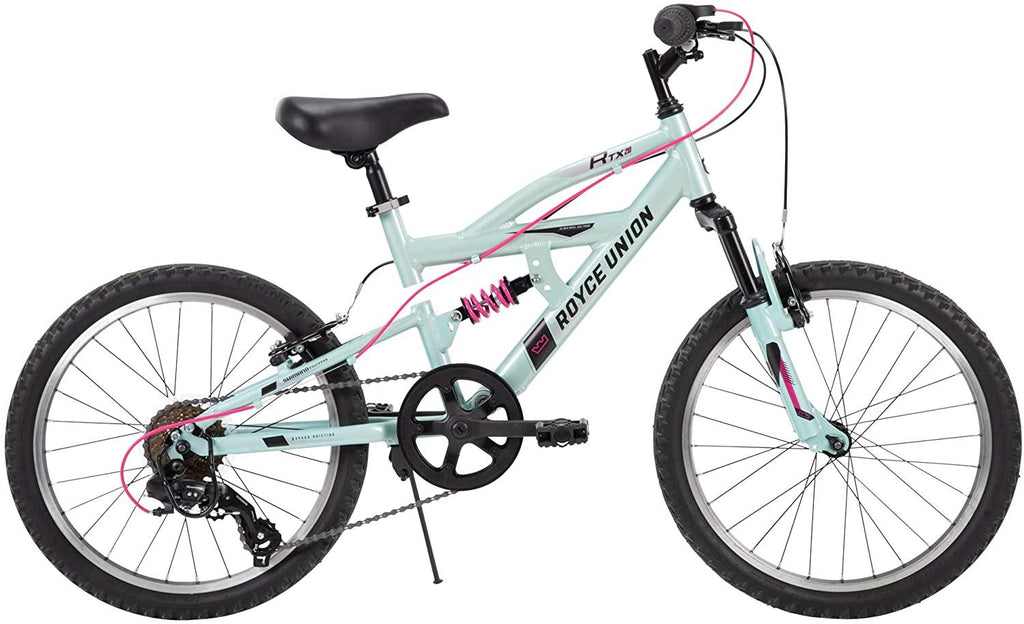 Royce Union Kids Aluminum Mountain Bike, Girls, Dual Suspension, 6-Speed 20inch, RTX, Ice Blue