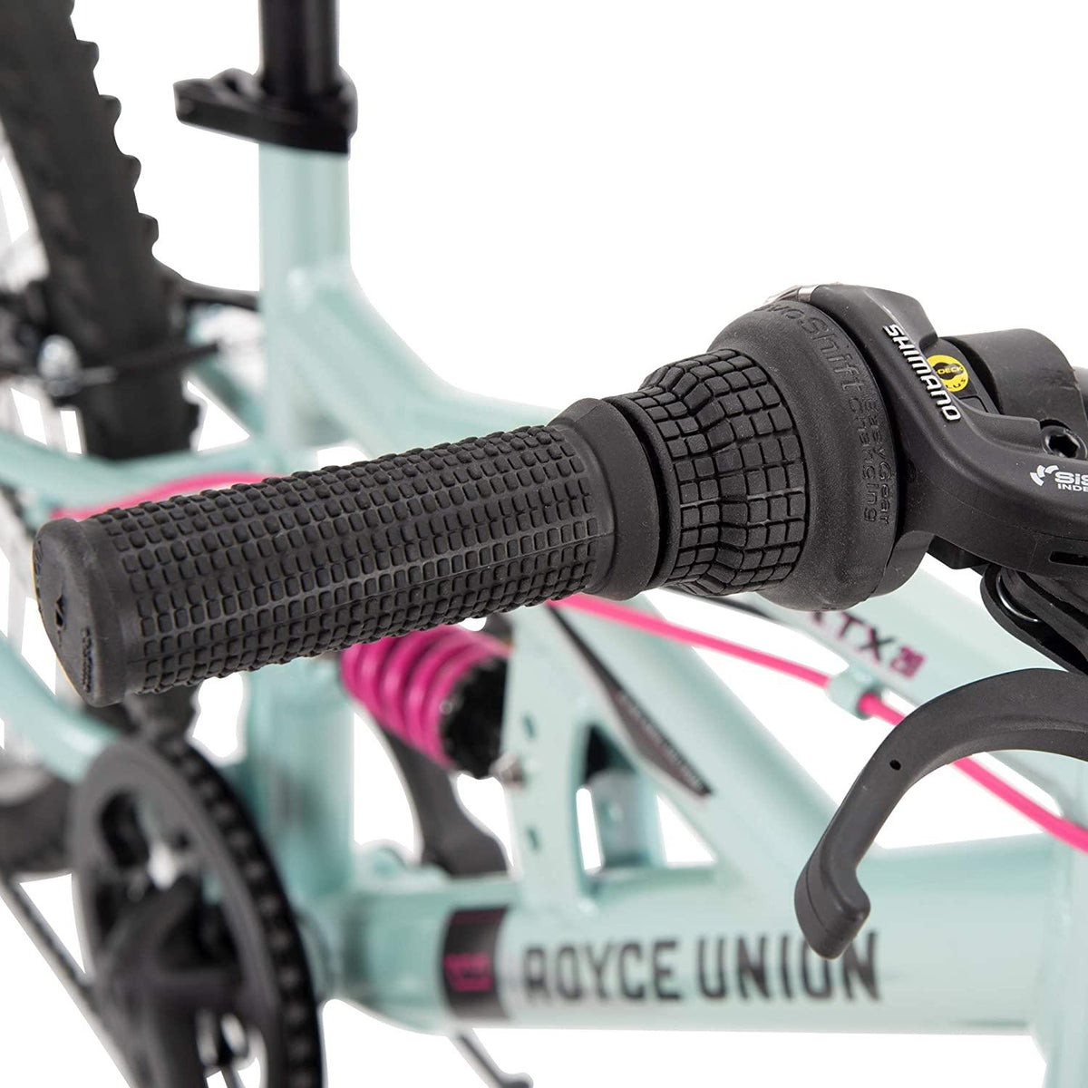 Royce Union Kids Aluminum Mountain Bike, Girls, Dual Suspension, 6-Speed 20inch, RTX, Ice Blue