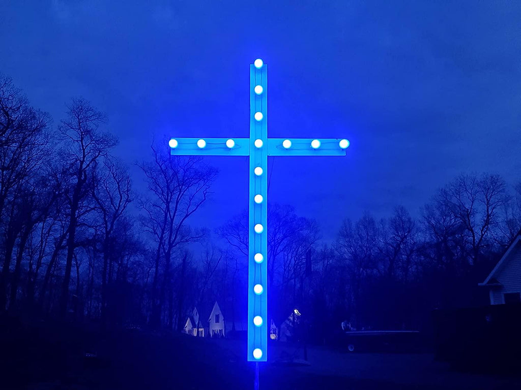 8 ft LarOutdoor Holiday Display Christian Yard Cross with Lights Easter Christmas Decoration