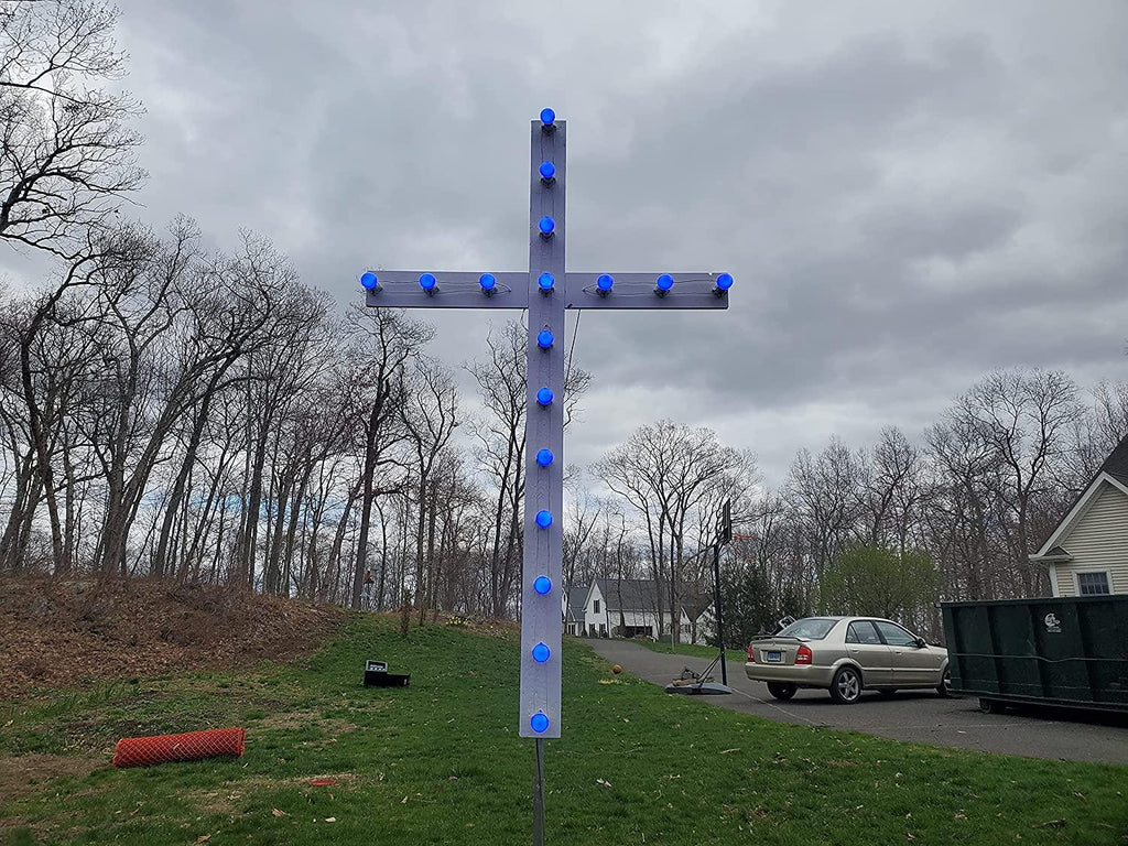 8 ft LarOutdoor Holiday Display Christian Yard Cross with Lights Easter Christmas Decoration