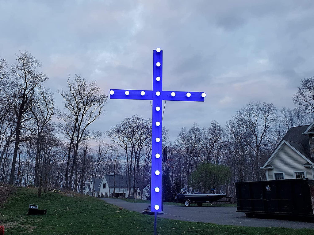 8 ft LarOutdoor Holiday Display Christian Yard Cross with Lights Easter Christmas Decoration