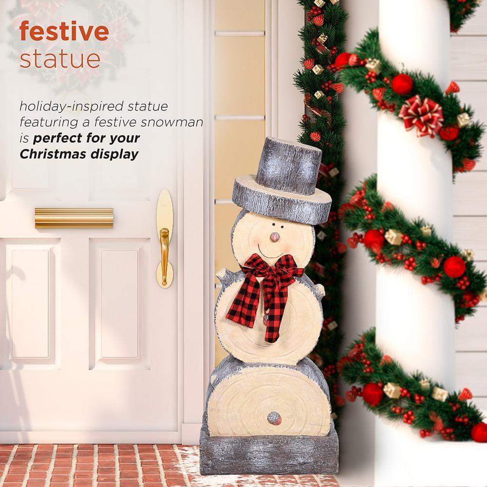 38 in. Tall Christmas Snowman Statue with Wood Texture