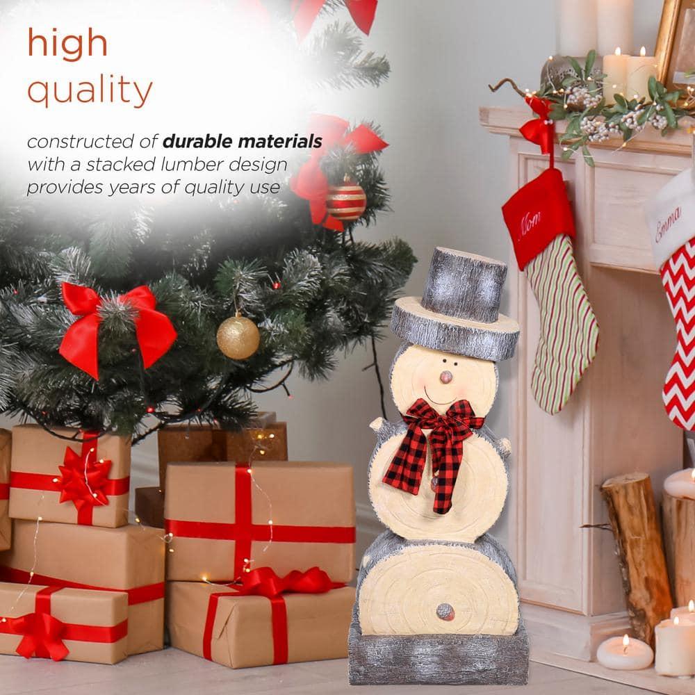 38 in. Tall Christmas Snowman Statue with Wood Texture