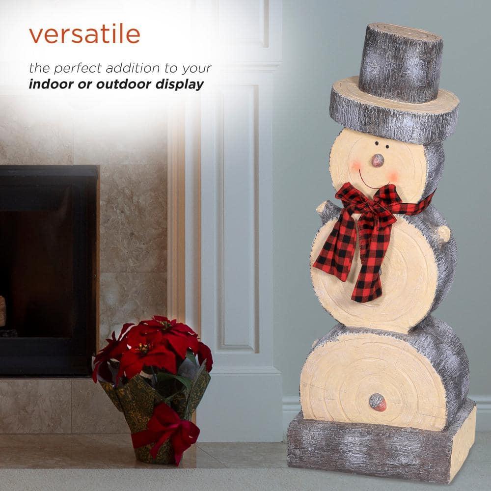 38 in. Tall Christmas Snowman Statue with Wood Texture