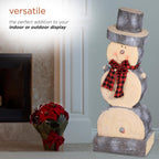 38 in. Tall Christmas Snowman Statue with Wood Texture