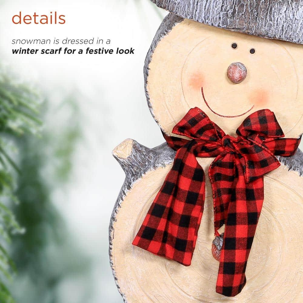 38 in. Tall Christmas Snowman Statue with Wood Texture