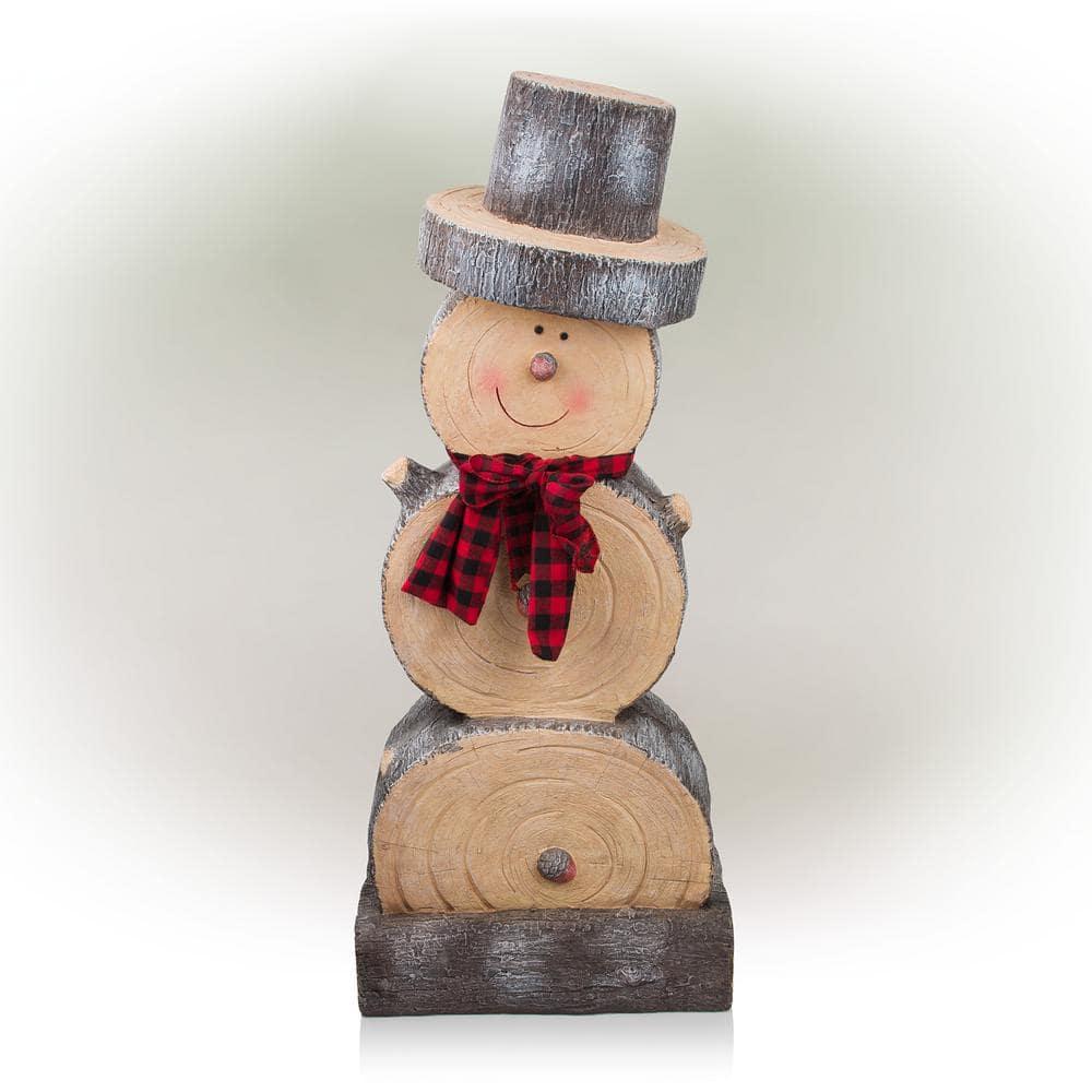 38 in. Tall Christmas Snowman Statue with Wood Texture