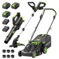 40V(2x20V) 17-inch Electric Lawn Mower, 12-Inch Cordless String Trimmer and 500CFM Leaf Blower Combo, Cordless Lawn Mower Set with 3x4.0Ah Batteries and Dual Chargers