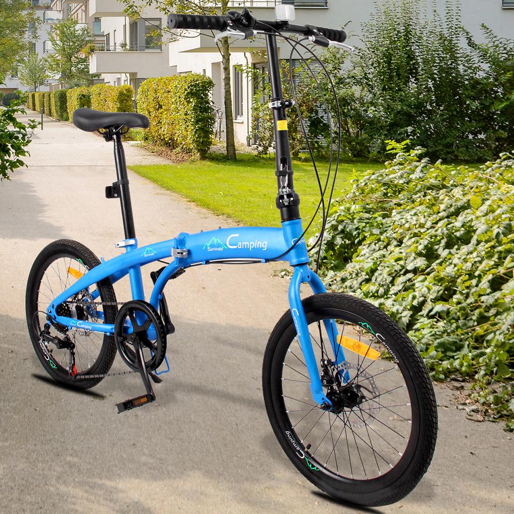 Adult Bike, YOFE 7 Speed Folding Bikes for Adults Teens, Portable Adult Men Women Bike, Adjustable Height Foldable Bike with 20" Wheels, Folding Bicycles Bike for On Duty, Off Duty, Blue, R8596