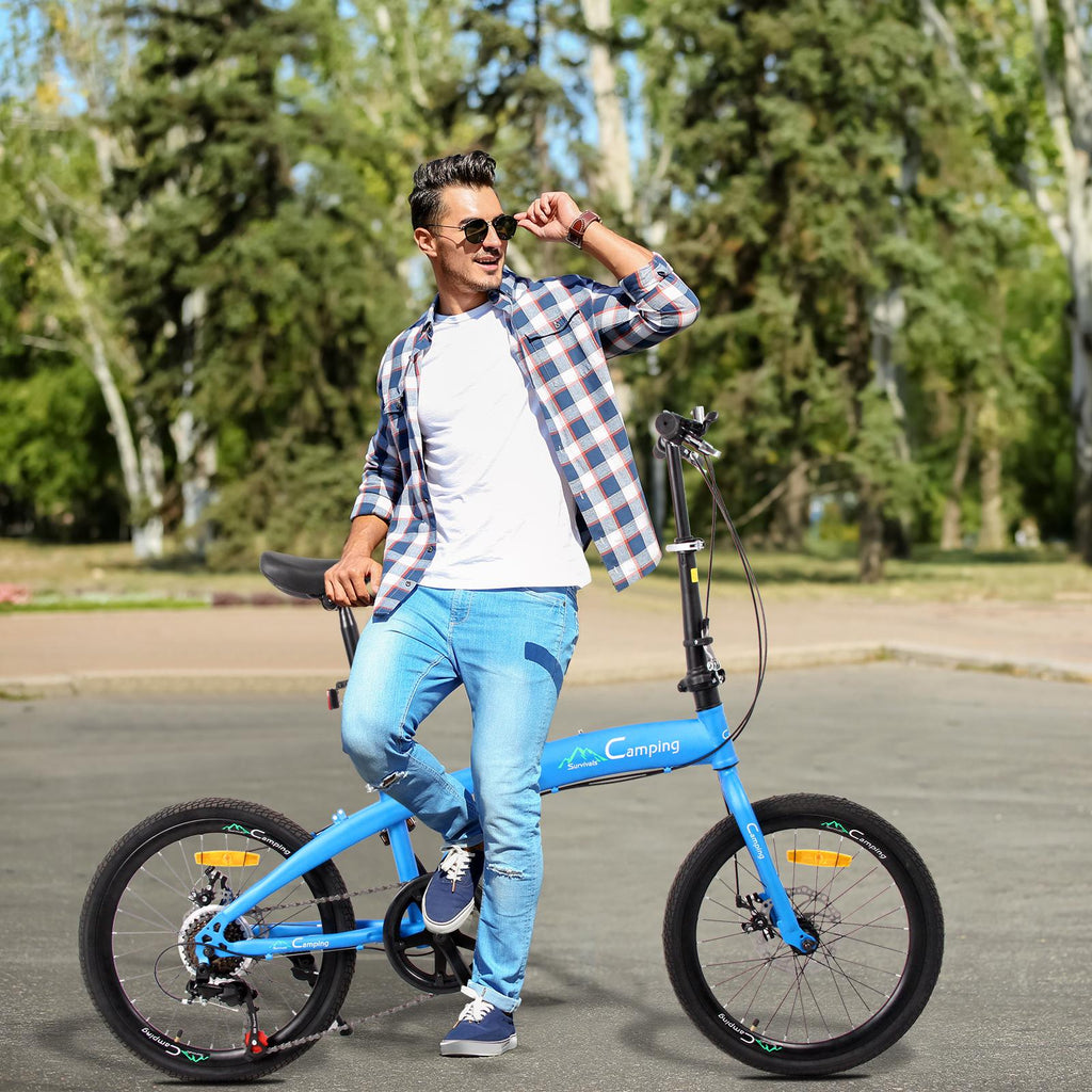 Folding Bikes for Women,Adult Folding Bike with 7 Speed, Adjustable Height Portable Adult Bike, Folding Bicycle with 20" Wheels, Compact Leisure Foldable Bike for Work, School, B