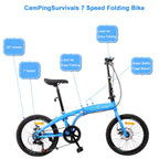 Adult Bike, YOFE 7 Speed Folding Bikes for Adults Teens, Portable Adult Men Women Bike, Adjustable Height Foldable Bike with 20" Wheels, Folding Bicycles Bike for On Duty, Off Duty, Blue, R8596