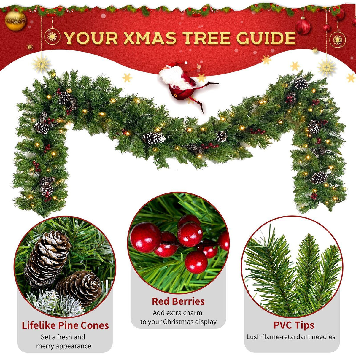 Pre-lit Artificial Christmas 4-Piece Set,, Wreath and 2 Entrance Trees US