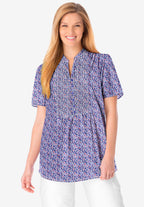 pintucked half-button tunic