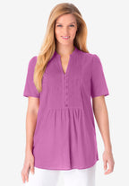pintucked half-button tunic