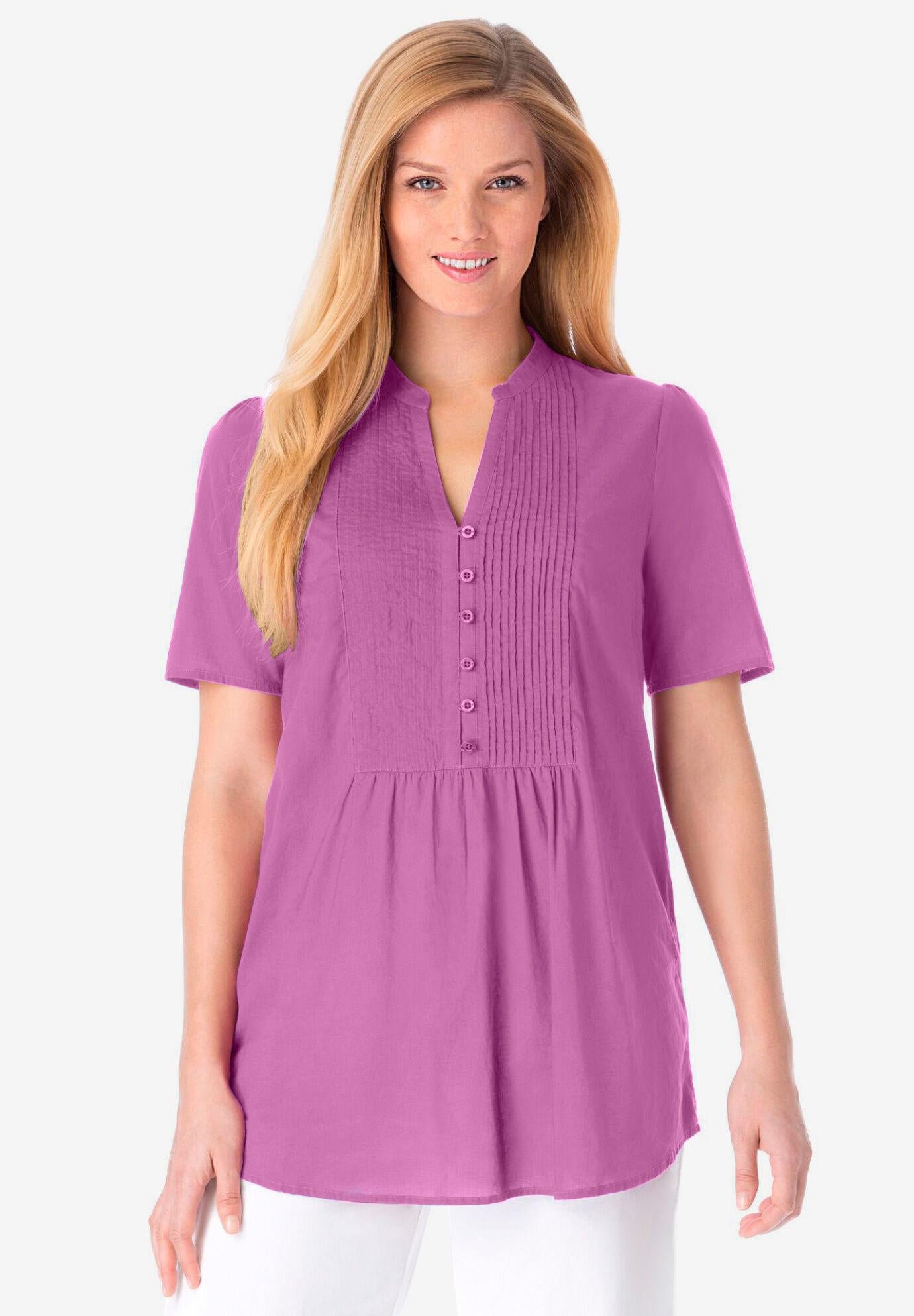 pintucked half-button tunic