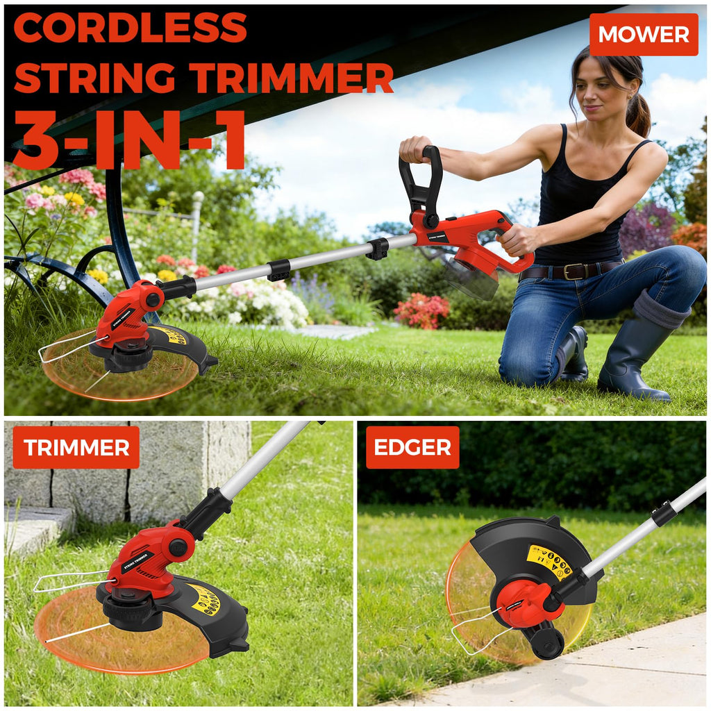 Cordless String Trimmer Compatible with  18V Battery, 12-Inch 3 in 1 Lawn Edger with 8 Spare Spools, Weed Wacker with Auto Feed, Lightweight Electric Weed Eater for Garden, Yard